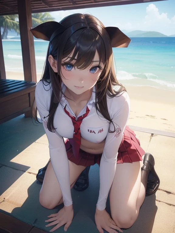 a young woman with large tits wearing a bikini in front of the camera, 1girl, nipples, solo, loli, twintails, collar, navel, flat chest