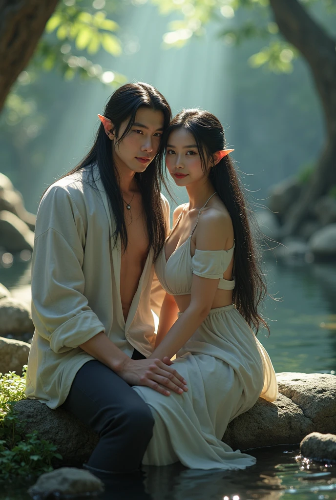 There is a man and a woman next to each other, Adam and Eve in the Eden garden, 3 D render character art 8 k, Renaissance Digital Painting, 3 D render stylized, Realistic Fantasy render, Realistic Digital Art 4 K, Realistic Digital Art 4K, Greek Myth Digital Painting, Deviantart Artstation CGSosiety, 3D CG, 3 D CG, animals around