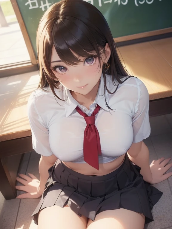 masutepiece、masterpiece、top-quality、ultra-detailliert、hight resolution、hight resolution、8K Portrait、Unity 8k壁紙のhigh-detailCG、Unity 8k壁纸、cute little:1.5、Lori:1.5、Highly detailed CG Unity 8k wallpaper、逼真、realperson、cute little、 Portrait photos、shinny skin、high-detail、(sixteen years old:1.2)、(1人)、Beautiful clear eyes、Ultra-fine depiction、delicated face、Lovely lips、skinny body、big breasts thin waist、Thin leg、(school classrooms:1.6)、 1girl, cute, perfect face, seriously, (blush:1.5), big breasts,((School Uniforms:1.2)),(((clothes lift:1.5))), (((nipples))), detailed description vaginal,show vaginal,spread legs,spread pussy,((cum in vagina:1.5))