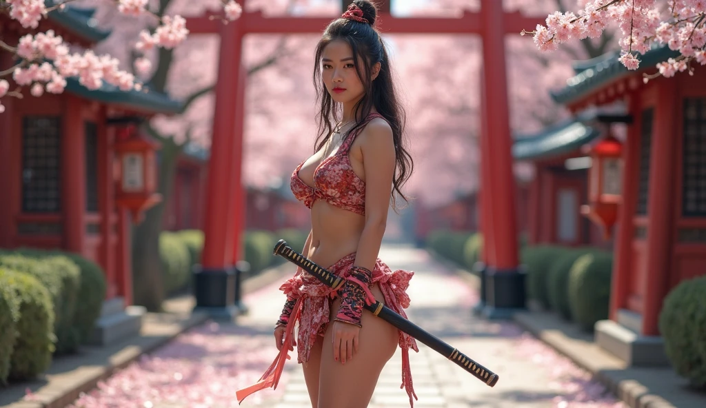 Asian princess
Big boobs small waist
Big ass
Thick thighs
Training sword
Squatting
Slit cut mini skirt
High heels golden
Seduction
8k image