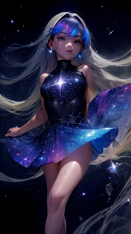 masterpiece, highest quality, High resolution, One girl, alone, Superhero, leotard, barefoot, boots, matching boots, aura, blue aura, No sleeve, gloves, bracelet, matching gloves, View Viewer, Particles of light, Space Background, Perfect hands, Perfect Eyes, Power ups, perfect leotard, Perfect Legs, Perfect Arms, Perfect Fingers, blue and white leotard, Blonde Hair, blue eyes, Medium chest, Long Hair, spinning, tornado spin, Whirlwind Spin, Wind particles, Vortex of Light, tornado, Hurricane Rotation, time travel, tornado winds, Cyclone Spin, Are standing,