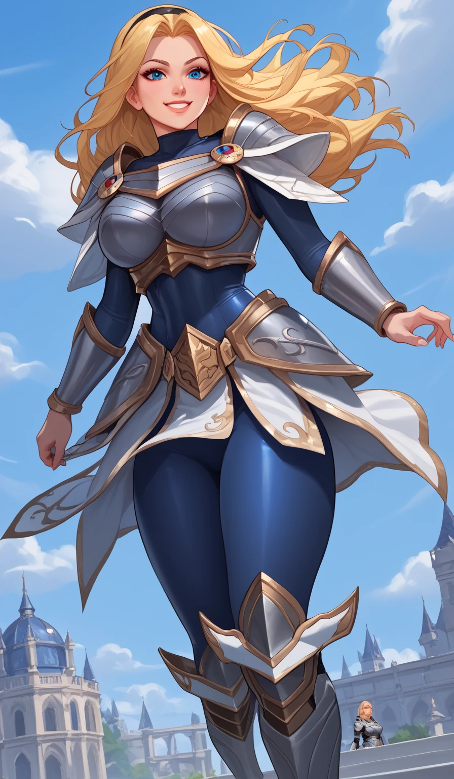 masterpiece, best quality, 1girl, victelise, blue hair, short hair, blue eyes, (glowing eyes:0.3), helmet, gold armor, big breasts, red lipstick, makeup, looking at viewer, dark, natural gemstone, sitting on a stone throne, cavern background <lora:VictoriousElise:1>