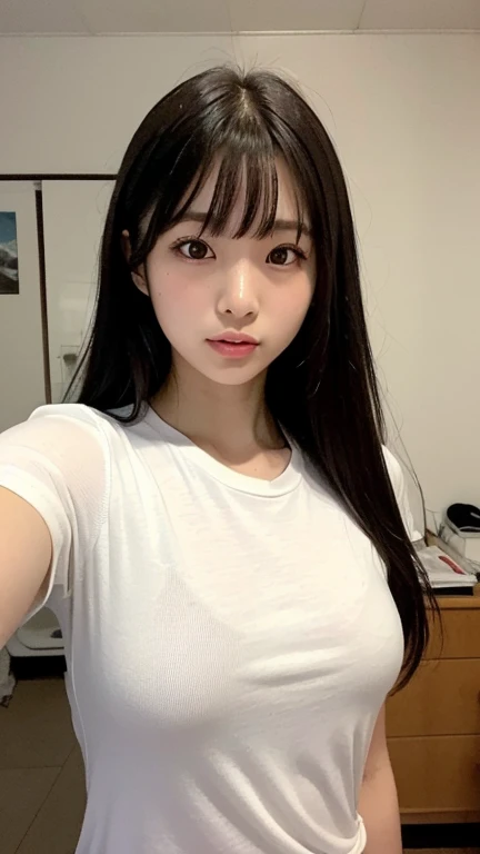 look down　laugh at　Japanese　cute　she　21 years old G cup　Blushing, One girl, Shortcuts, Black Hair, Simple Background, Smiling with teeth showing, Droopy eyes, Contemptuous eyes, Red face, The whole face turns red,Mischievous, Textured skin, Simple Background, First Person View, Naked white t-shirt　See-through　Uneven face　Double eyelids　Small Nose　Brown Skin　Yandere, excited, Naughty face, Tongue out, Cheeky face, Large Breasts, 