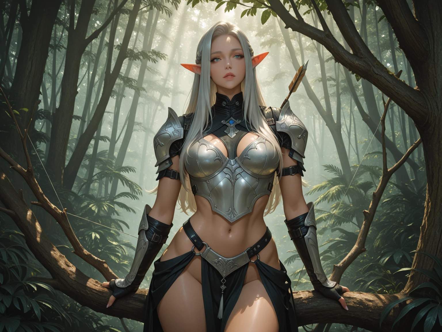 ((best quality)), ((masterpiece)), (detailed), 1 women pornstar dark knight, 8k_wallpaper, extremely detailed eyes, (large masterpiece digital art), (intricate details:1.3 ), (ultra-detailed:1.3), (sharp focus:1.3), (natural lighting:1.05), (vivid colors:1.3), (best quality:1.4), high quality, expressive eyes, full body, detailed face, beautiful face, perfect face, ((hair sandy white curls)), ((gold horns)), (gold eyes), {{dark skin}}, ({dark skinned female}), big breasts, huge chest, powerful relief muscles of the abdomen and legs, powerful strong muscles of the arms, belly piercing with blue emeralds, cruel predatory and cold-blooded arrogant look and smile, dressed in a light open blue coat with rolled up sleeves, a translucent yellow crop top with strong outlines of large pointed nipples with piercings, steel combat pauldrons, steel bracers and leather gloves, leather shorts, walks along the path against the backdrop of a ruined elf village and flowering vines and wild forests, style dark fantasy and adventure fantasy world,