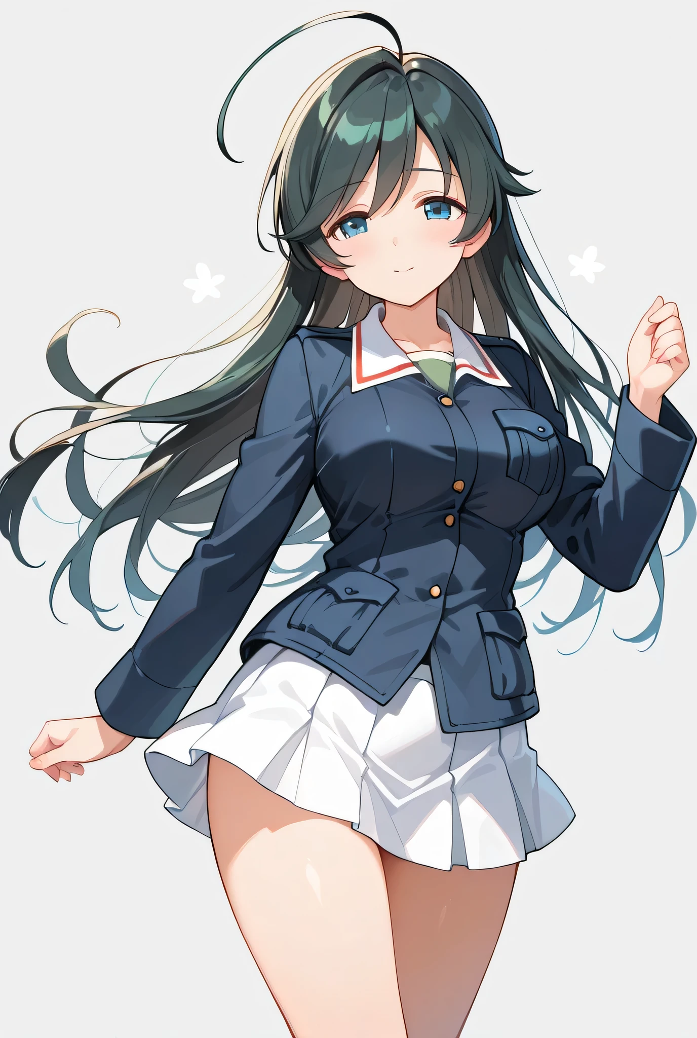 isuzu hana,ooarai military uniform,cowboy shot,