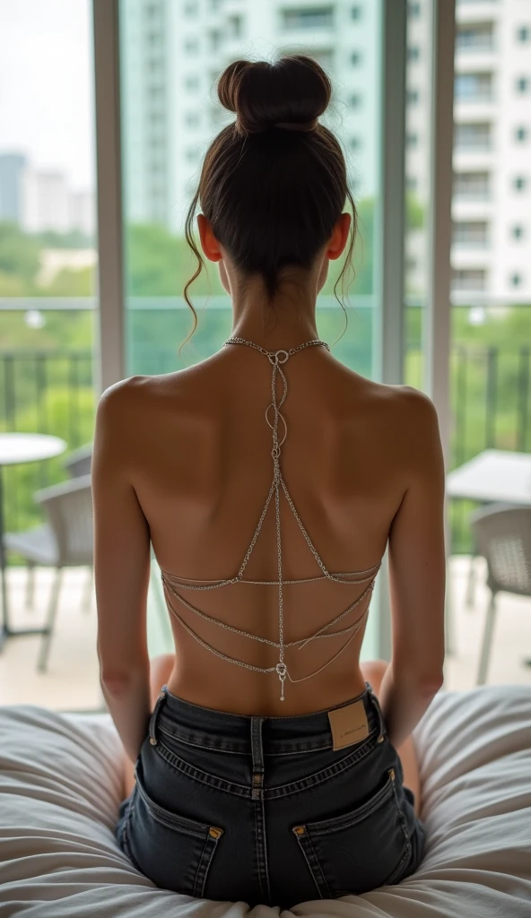 (Kizi,fully body,Beauthfull Suprema,work of art,dynamic angle,Written limit depth,135mm,super verbose,high qualiy,Awards,high qualiy,high resolution,8k,Beauthfull,realisitic,fotorrealisitic,Correct skeleton,(biologically correct),neckleace,(Beautiful back:1.2),(rear shot),(big-ass)