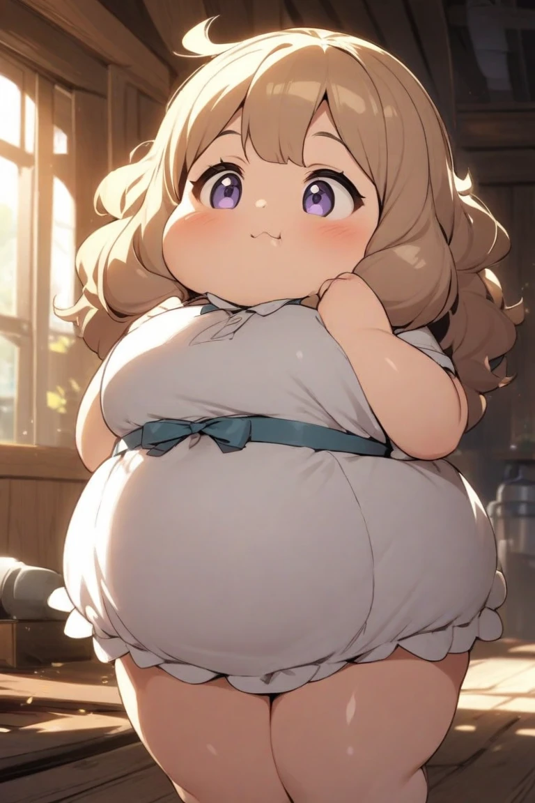 wedding dress, PRONOBIAS, ((masterpiece:1.2, highest quality)),(kawaii:1.2) break (Full body chibi character), (Big Head),cute break obese break lace panties,topless,pussy juice break (Light brown hair),Low Twintails,((Bangs Bangs)) BREAK Dutch Angle,open legs break forest