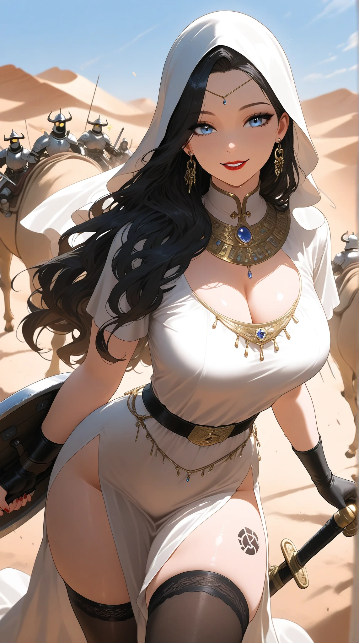 Belly Dance-Mysterious East,A belly dancer in sequins,She swayed gracefully on the back of a white horse,The background is a mysterious pattern,Through the flexible waist、Seductive eyes、And delicate gestures,Lead the audience into an oriental world full of。