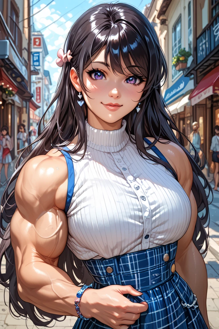 detailed illustration, dynamic angle, ultra-detailed, illustration, 1girl, late 20’s year old, dark, night, in a fancy restaurant, eating dinner at a nice table, nighttime, Big woman, nervous, in tight clothes, embarrassed to be seen, very tall, broad shoulders, long black hair, virgin killer sweater, muscular, tone body, sitting in a high end restaurant, date night, eating at night time, romantic dinner,