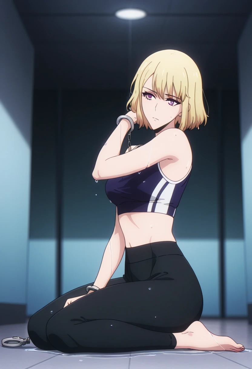 best quality, masterpiece, detailed,
<lora:SpaceBattleshipYamato2199_MoriYuki:1>, MoriYuki,
solo, closed mouth, light smile,
blonde hair, long hair, brown eyes,
sports bra, shorts, navel,
standing, looking at the viewer,
science fiction, indoors