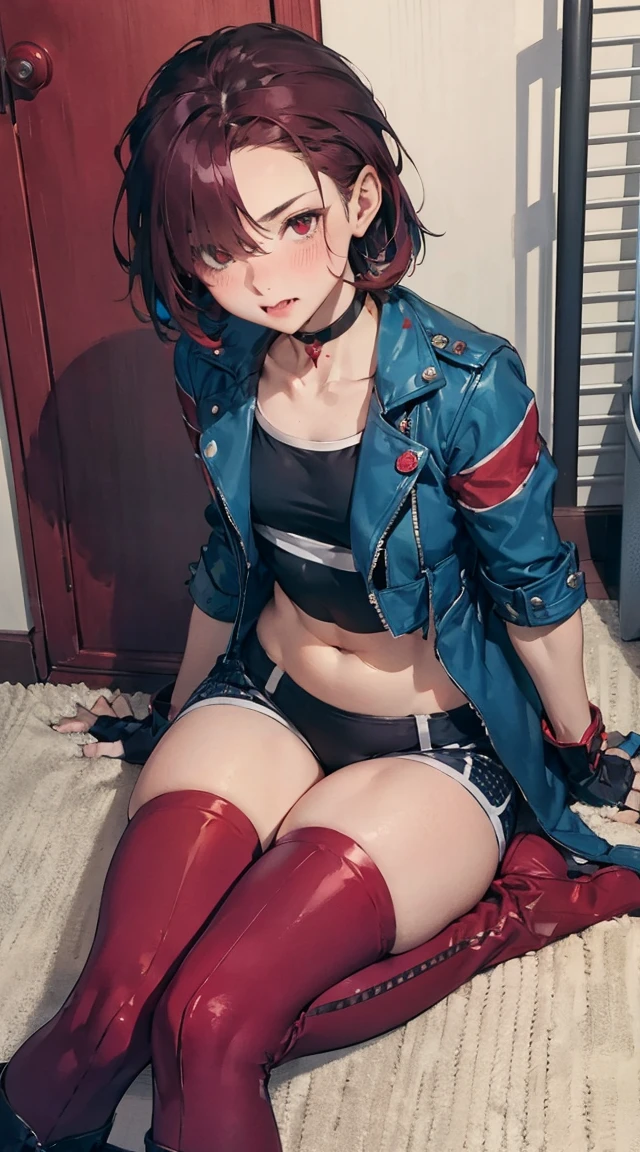 ((Kill la kill anime)), (((Ryuko Matoi))), 18 years old, (((Senketsu))), full body (((Korean actress yo))), open legs
