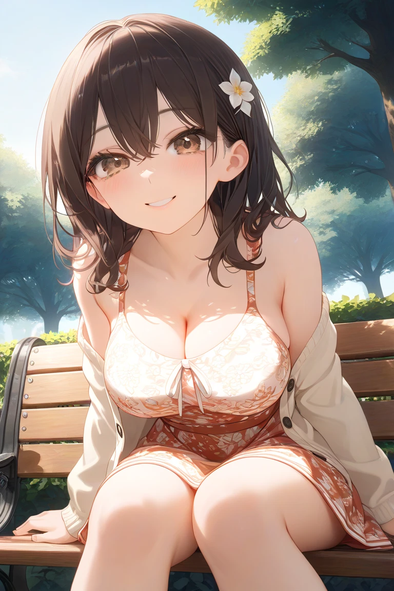 a 20 yo woman、bunny girl outfit, Clean curvy body, Brown Longhair, Brown eye, grassland background, face to the viewer, Negligee Dress, , No bra, Visible crotch, sofa, Chair, The cherry tree,