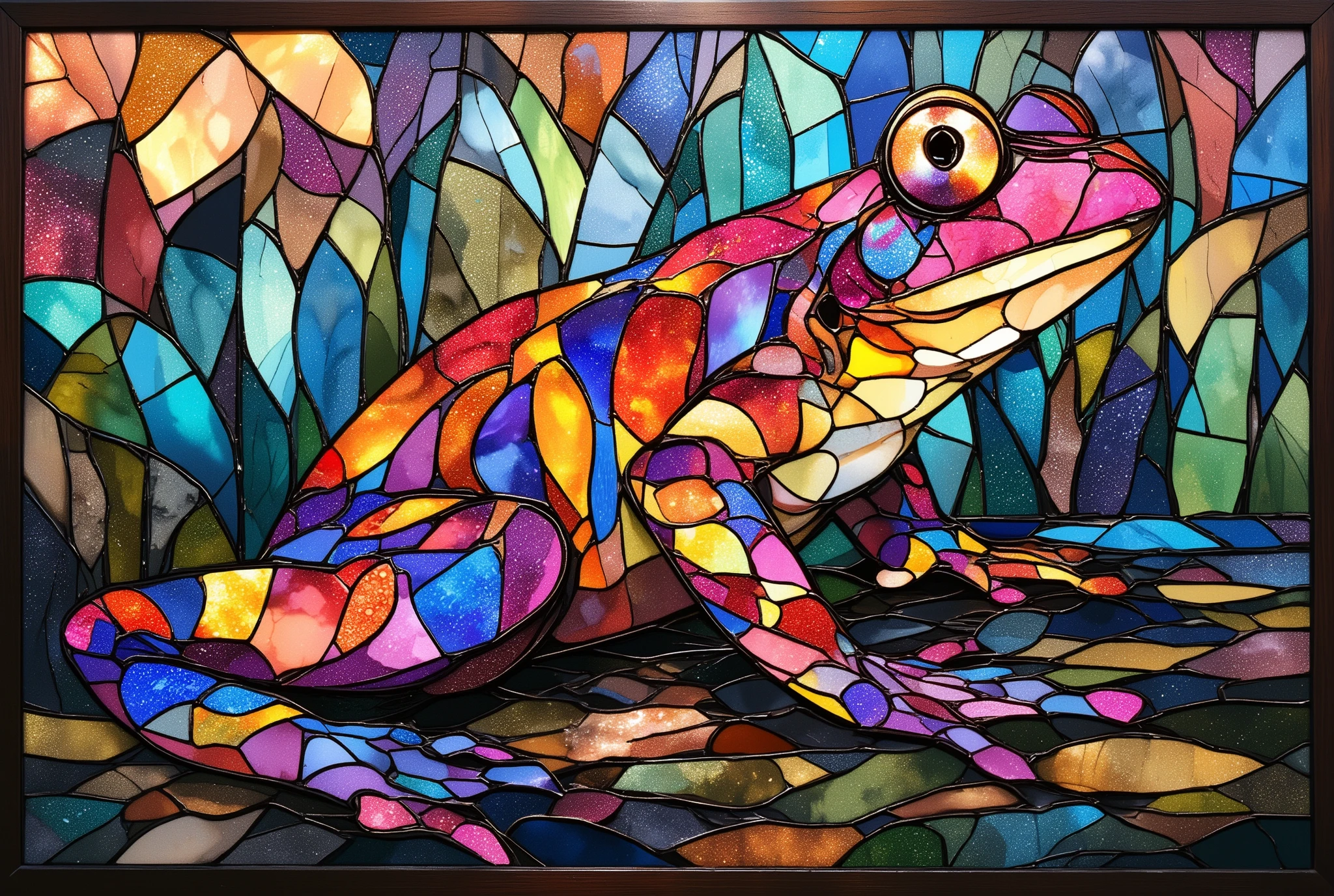 stained glass style、frog、colorful