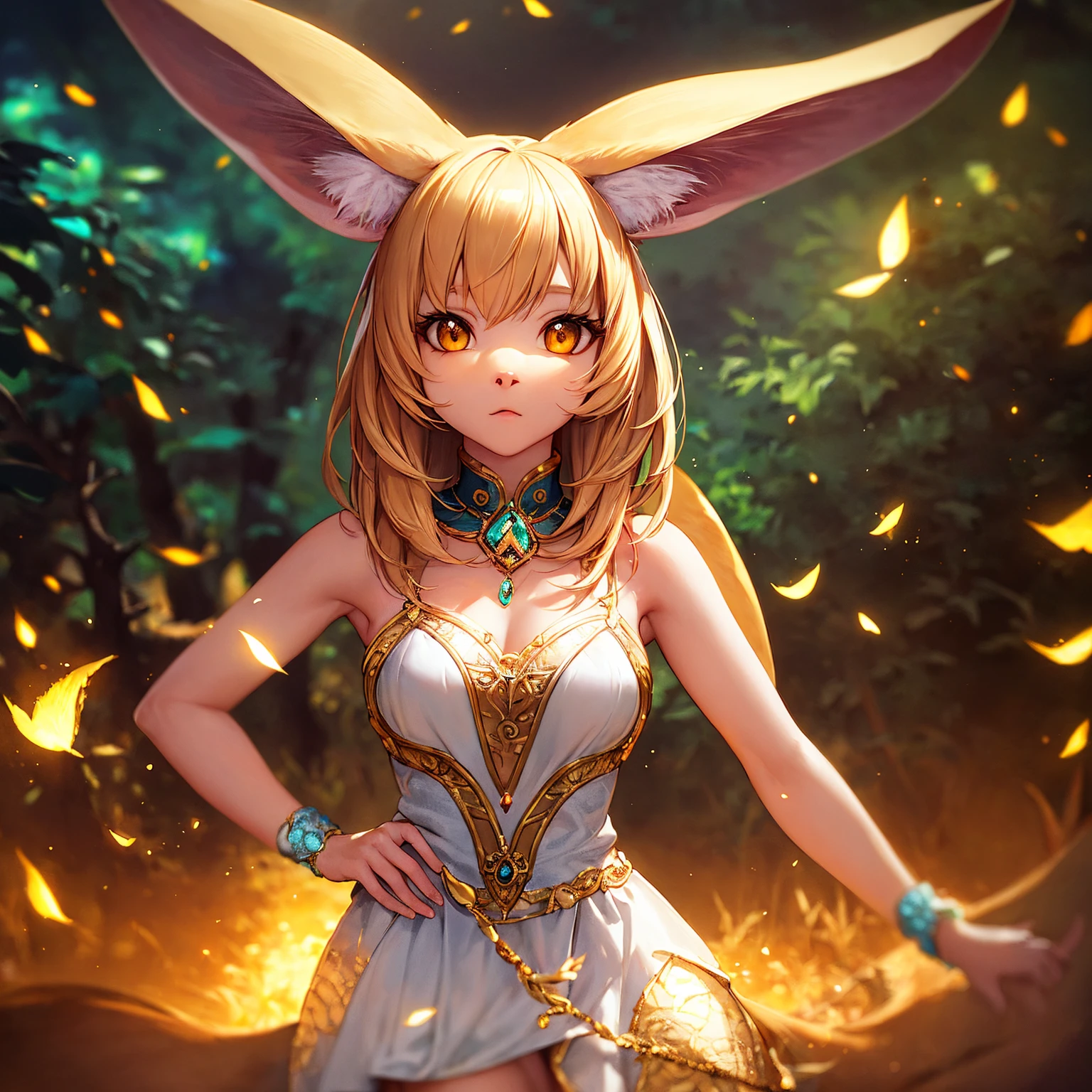 (wildlife photography), masterpiece,
three-quarter view, low angle, solo,
(furry) (anthro) female,  (rabbit), nanachi \(made in abyss\),
(bunny), bilac, brown fur, short hair, brown hair, yellow eyes, suspenders, bandages, rabbit ears, orange pants,
detailed and extremely fluffy body fur, glossy fur, young adult, thick thighs, cute,
ponytail,
sitting, leaning back, propped up on hands, bent legs,
Innocent, slightly open mouth,,
golden bracelet,
Golden Swan Lake Ensemble, Gown in gold and white, resembling the elegance of swans on a lake, paired with a swan-shaped crown, golden feathered headdress, intricate tube top, intricate vest,
uploaded on e621, by Anixaila, by Youjomodoki, by Demicoeur, by castitas, by darkgem, (by dagasi:0.5), by cotora,
furrycore,
harem outfit,
blackskin,
[nia teppelin, long hair, multicolored hair, two-tone hair,],
midnight, crescent moon, night sky with stars,
Whispering Waterfalls, Cascading waters from towering cliffs, misty rainbows in the spray, hidden grottos behind the falls with glowing crystals,
Smooth weathered driftwood scattered along the high-tide line,
Abyssal Fireplace, fireplace with an ever-burning abyss,
cinematic composition, hi res, 8k, cinematic lighting, stunningly beautiful, concept art, highly detailed,
masterpiece, best quality, realistic, (intricate:0.9), (high detail:1.4), film photography, sharp focus,