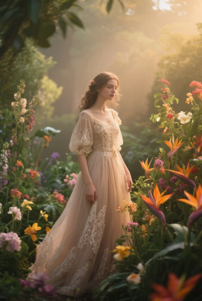 (Pièce maîtresse : 1.2), Rétro mystérieux, d’une beauté envoûtante, détaillé coloré,vêtements de feuilles et de pailles , faiblement éclairé, éclairage de mauvaise humeur, décor forêt photo professionnel