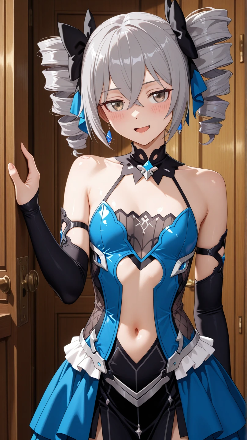 1 girl showing off her small breasts