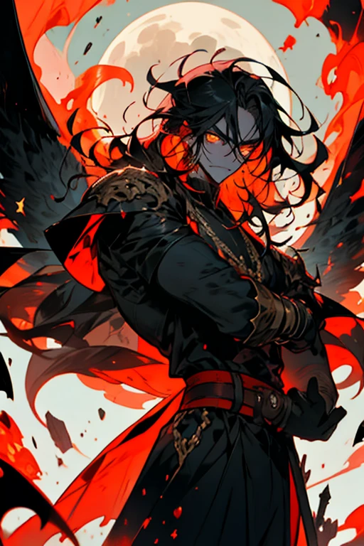 a devilish woman with black hair, pale skin, and red eyes, wearing an elf-like costume, in a dark and mysterious setting,