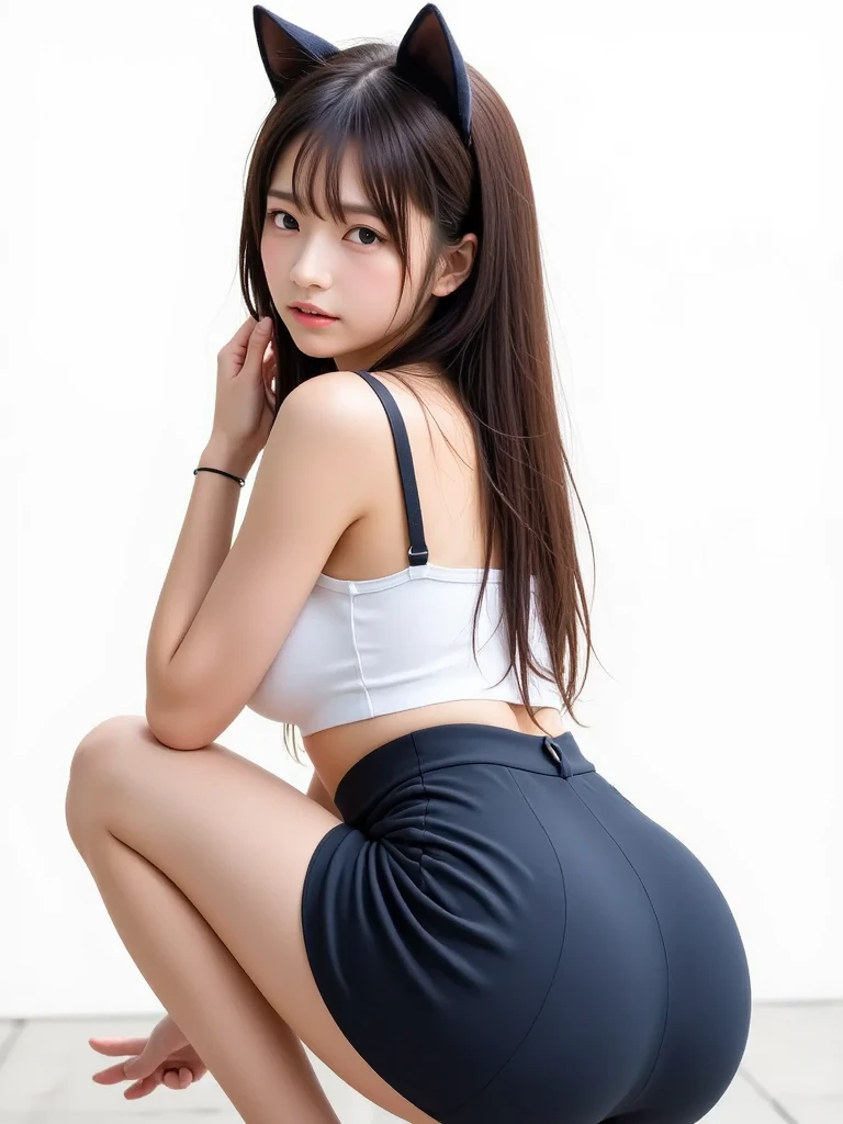(Highest quality、highest quality)、(Perfect Anatomy),(A woman with a perfect body:1.3)、((Stick your butt out in the back:1.3))、((Standing with legs apart)),Big Ass、Thin waist、Beautiful legicro Mini Skirt、Micro bikini top、Large Breasts,Age 20, Brown Hair, Medium Hair, Asymmetrical Hair, Wavy Hair, ((Pretty face:1.4))、Highly detailed face, Highly detailed lips, double eyelid,(Half-Japanese woman),(Even the turned face is detailed and perfect),Sharp focus,