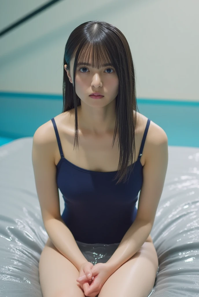 ((Browsing Caution))、((Browsing Caution))、((Small breasts))、girl、Japanese、(15歳のhigh school girl)、With bangs、Between、Glowing Skin、Fluffy hairstyle、(Spread your legs)、(Sweaty skin)、(Navy blue school swimsuit)、locker room 、 Browsing Caution