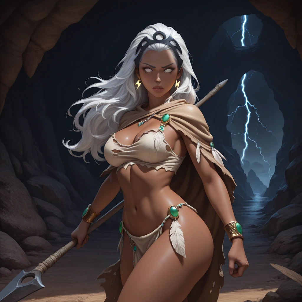 girl,teen,black,african,tribal,spear,naked,small breasts,white hair, white tribal tatoos, white pubic hair