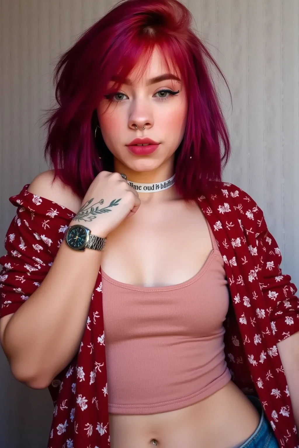 (( full shot)) ((sheer clothing))) score_9, score_8_up, score_7_up, score_6_up, cinematic picture of 1 girl,  girl, young, Adorable, cute, innocent, thin,  short, thin small , , (cute face),  long hair,  A hair line ,  Ginger Hair ,  blanking in the heart of the city, Big Breasts, fit,   bright blue eyes , ((Waistline)), cute,  feminine, (white  choker  with the text, " daddy's girl "), sweet, ( slender pink long sleeve tight crop top ), (( standing with different breasts ,  turn your arms around your back )), ( plump nipples),  Big nipples ,   Medium Long ,  erect nipples , ((Showing something under a tight crop top),(((solo  girl))) (1 girl)   strong from the back of his ship  ,   full body shot  ,  shot from below ,  RAW photos , ( skinny redhead  girl:1.2), ((baby face)) ((intense red hair)) (( eyes closed )) ((  open mouse )) (( long hair)),  blanking in the heart of the city,  graphic eyeliner, Rouge, (lipstick:0.6), ( choker :0.9),  Realistic Skin Texture ,   Oversized Knitted Sweater , (red:0.8), Softcore, Warm lighting,  cozy atmosphere ,  Realistic Skin Texture , nsfw , Naive, shy,  short, thin, fit,  beautiful, cute,  blue-white skin (( blanking in the heart of the city smile)),  Extremely Provocative Open Legs,  sexy poses .