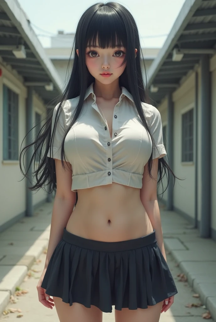 shiny skin, looking at viewer, 1 girl, high school girl, (perfect anatomy, anatomically correct, super detailed skin), cute and symmetrical face, babyface, perfect face, perfect eyes, perfect body, 
(long hair, curvy hair, black hair), bangs, black eyes, blue eyes, long eyelashes, (large breasts,Gigantic Sagging Breasts:1.2), (seductive thighs), curvy, 
(detailed cloth texture), short sleeve, blue sailor suit, pleated skirt, red sailor scarf, 1girl, sexy girl , hot girl , best looking , huge breasts, massive breasts , bursting breasts , big breasts , curvy body, small waist , long hair, (screaming,saliva from mouth), belly bulge,cum dripping,cum,bsdm,spread legs,lace stockings,vaginal,outdoors, masterpiece, best quality, highly detailed ,thigh high,(pale skin, shiny skin, skin texture, young),shiny skin,collarbone, sweat,navel,curvy,shiny,fanny_packing,grin,arms up,armpits,huge testicles,rope,chain,collar,large insertion,muscular male, reverse upright straddle,
, (school yard:1.2),  (nervous, half-open mouth), 