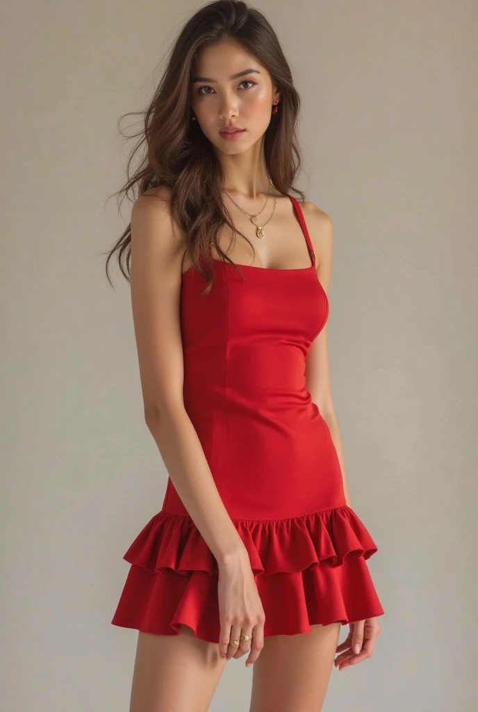 Short dresses with a mini skirt, red and a casual beach dress Smoothsky round statue, round portrait, Gabriella Linda, full photo, Sucier Red seducer and their favorite dress