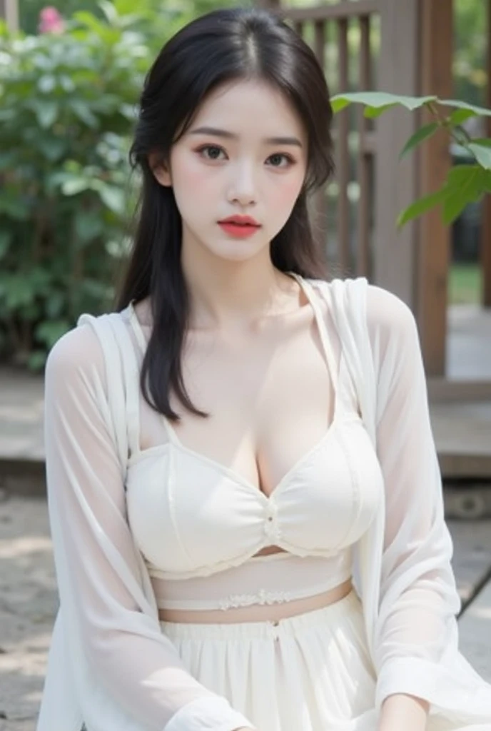 Top-quality Realistic,Official art,Highly detailed CG Unity 8k wallpaper,ultra-detailliert,hight resolution,Physically-based rendering,Magnificat,finely detail,masterpiece,Best Quality,ultra detailed,Mature beauty,Beautiful women,1girl,moist lips,sexy lips,Sexy smile,Gentle smile, 20 years old, Beautiful bare skin,Smooth bare skin, big well-shaped breasts, beautiful cleavage,beautiful Mature body,swept bangs,(Medium hair:1.3), beautiful detailed eyes,model shoot style,Japanese Idol, Full-body,((Walking A promenade of colorful hydrangeas in full bloom)),((White Halter Neck Lace Tank Top:1.3)),BREAK,((Black Flared mini skirt:1.3)),BREAK,(Heart shaped necklace),(Triangle ornament earrings),(upper body:1.2),((All fours:1.3)),(hiding in the hydrangeas:1.3),looking up, from below,Delicately expressed eyes,cute smile,A gentle smile like a goddess, (Extreme close-up))