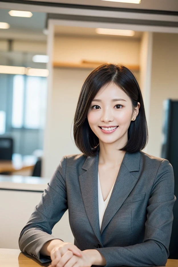 (Just One), Japanese office lady, Sexual charm, Wearing a formal suit, High heels, Formal makeup, Black Short Hair, Cute smile, Outstanding body, Lift up your skirt, (pantyhose), Sitting, Dazzling summer sunshine, Spread your legs wide, Professional portrait photography、