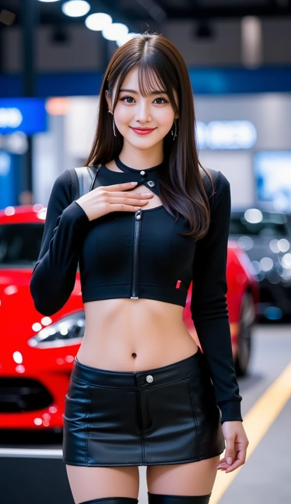 1 woman、Korean、Korean、cyberpunk suit、latex miniskirt, smooth rubber、tight suit、chest chuck、intricate details、high quality、(upscale:1.4)、Staring at me、ultra realistic 8k、Perfection face、perfection、clean、masterpiece、professional artwork、famous works、Perfection face、beautiful expression、beautiful eyes、short black hair、high heels、wet hair、very big breasts、best image quality、natural background、(focus on chest)、No pants, (RAW Photography:1.2)、top-quality、white, a beautiful detailed girl、tight water suit、latex wet suit, a smile、Twin-tailed、extremely detailed eye and face、beatiful detailed eyes、huge filesize、hight resolution、hight resolution、8k wallpapenely detail、Highly detailed ticker uniform 8k wallpaper、Light on the face、movie lighting、18-year-old girl、sexy pose、(photorealisim:1.4)、illustratio、surrealism、 frombelow、super detailing、​masterpiece
