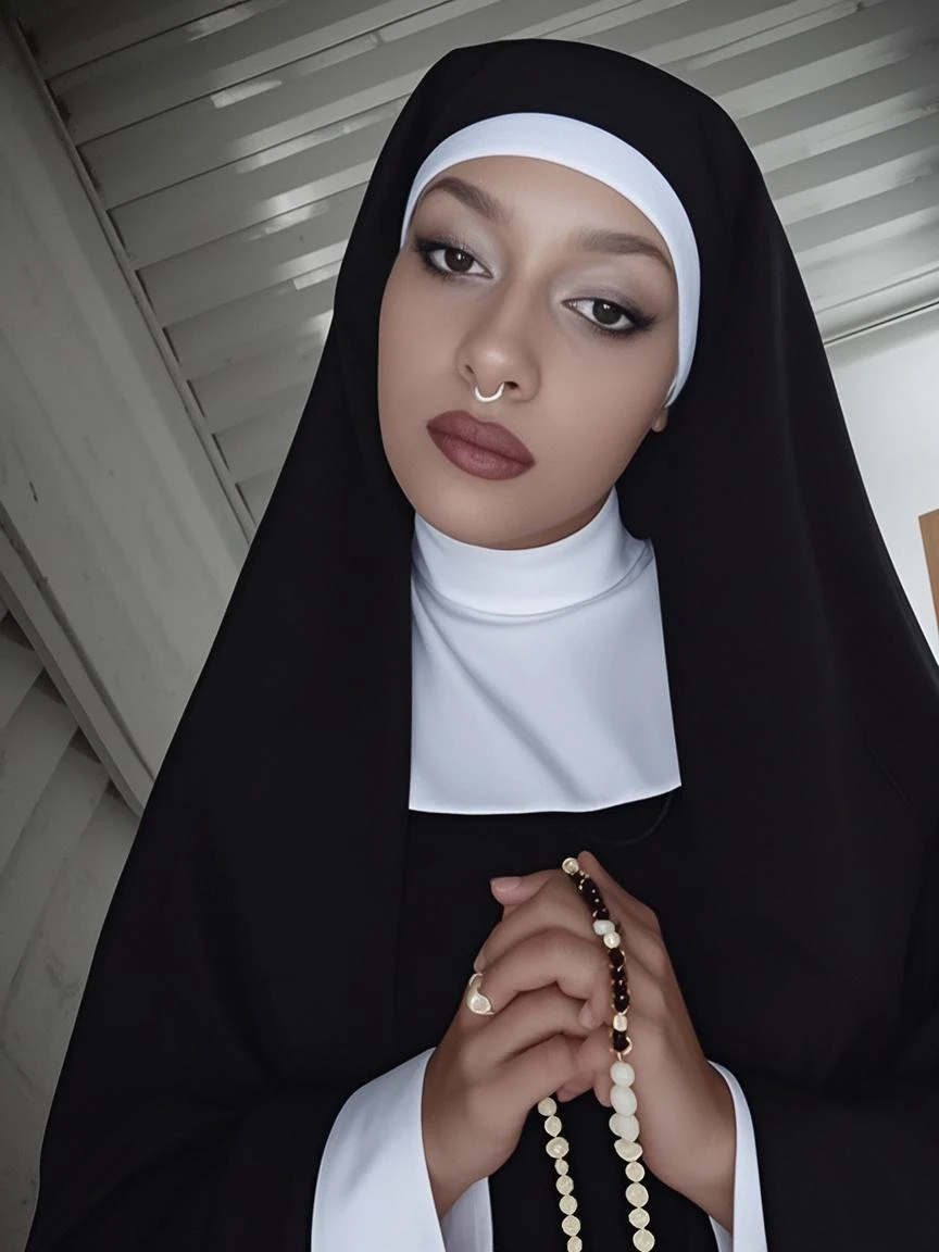 <lora:matildem:0.7>matildem, 1girl, large breasts, (nun outfit:1.1), close-up