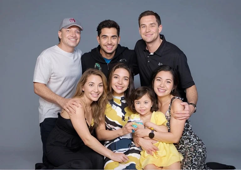 create a beautiful scene, Television commercial, cover of a magazine, reunited family, June themed birthday party, lots of sweets, written shirt "@LARCH DOCES", everyone very happy