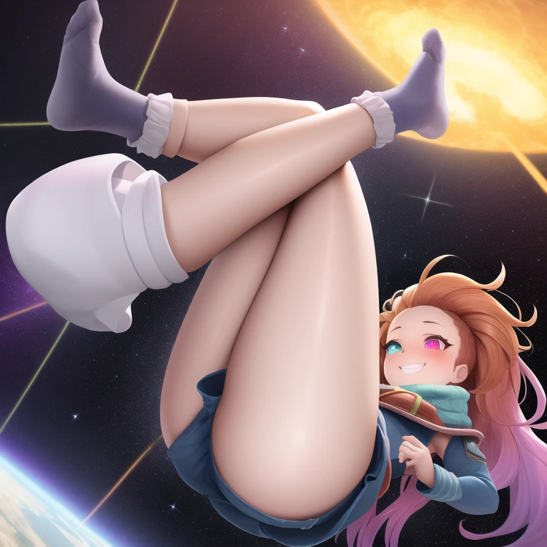 masterpiece, best quality, zoe,  <lora:StableDiffusion-15:0.7>, floating in space with a massive galaxy