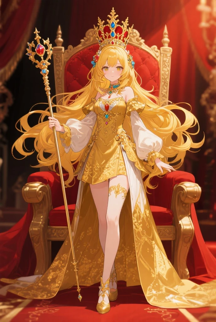 ((anime artstyle)),(Masterpiece),(Best Quality), (Super Detail),((Very Delicate and Beautiful)),(((Solo))),((full body)),(((milf))),(((1 queen in beautiful embroidery and jeweled bling-bling gorgeous rococo ball gown dress with voluminous full length hoop skirt))),sitting on the throne,(bling-bling),Long train,(((sitting on the gorgeous throne in the throne room,holding a scepter in one hand))),(bling-bling gorgeous gemstone jewelry),detailed face and eyes,jewel-like eyes,seductive smile,((large amount of straight hair,extremely voluminous Very Long Hair,Very Long Straight Hair)),(((gigantic tits,Long tits))),cleavage,(gorgeousfull embroidery and lace),gorgeous corsage,See-through,extremely gorgeousfull hair ornament,(bling-bling extremely gorgeousfull jeweled tiara),ornate ruffles,(hoop skirt,crinoline),((Dynamic Angle)),Looking at viewer,((full body)),((beautiful embroidery and jeweled extremely gorgeous rococo ball gown dress with voluminous full length hoop skirt))