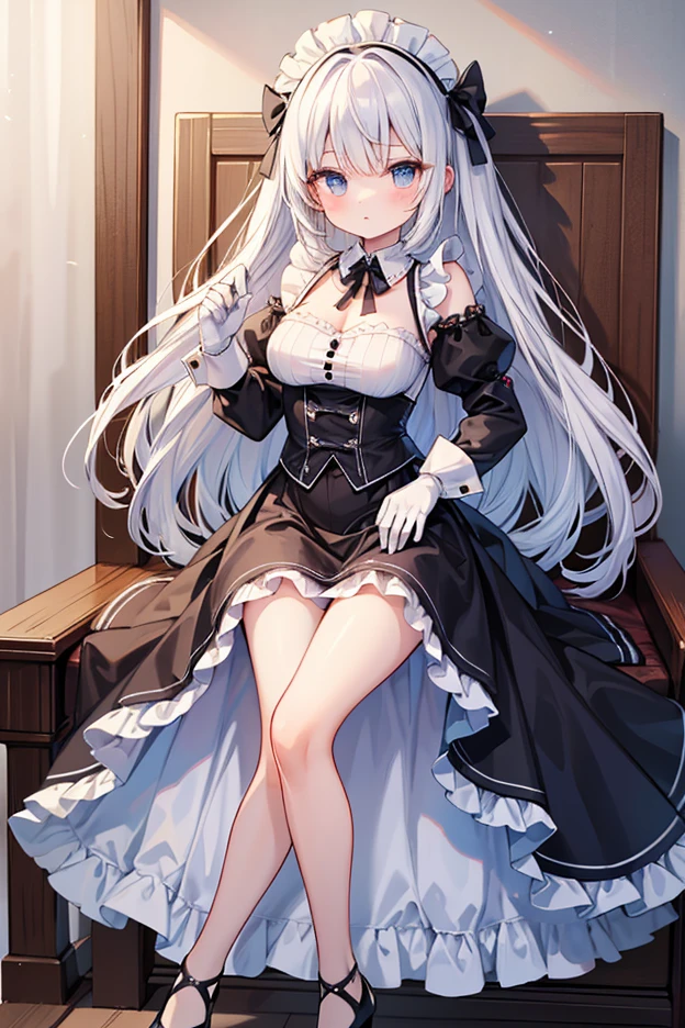 ((4k、8k、top-quality、perfect fingers: 1.3、perfect anatomia: 1.3、Background blur))、(Transformation Sequence)、((a beautiful slender girl、blush confused、cat ear、cute big droopy eyes、Two side up straight long hair、12-year-old girl、small tits))、((blue butler style leotard:1.1、corsets、long-sleeve、decorative headband))、(highleg)、Standing、Full body display、House of the nobility、