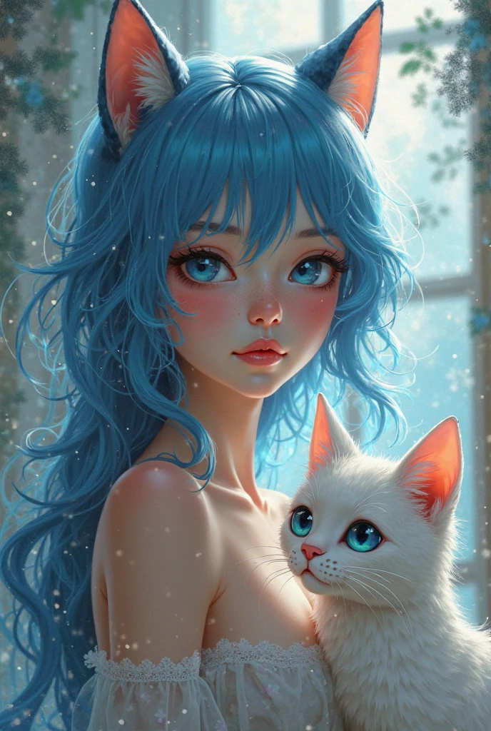 Raw photography, top-quality, masterpiece, extremely delicate and beautiful, ighly detailed, nffsw, Unity, 8K Picture Wallpaper, amazingly detail, detaile, masterpiece, top-quality, Official art, Highly detailed ticker Unity 8k wallpaper, ultra-detailliert, hight resolution, ighly detailed, Clair, Focus, (top-quality), (realisitic, Photorealsitic:1.5), 8K, Soft lighting, hightquality, lighting like a movie, 1cat、Two-headed body、Hachiwale、Blue and white cat、kawaii、With a stab