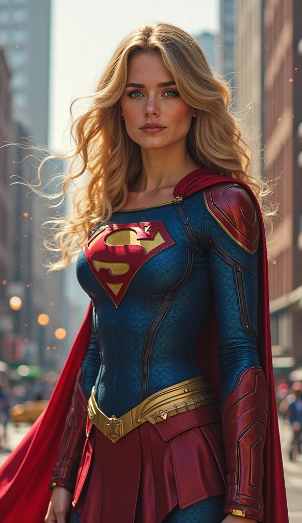 (masterpiece, 8k, 4k, extremely detailed, dynamic lighting and shading:1.4), curvymodel cosplay, super sexy redhead curvy model, my hero, (hyperdetailed:1.2) illustration of ArdeliaChz ((((wearing a shiny latex supergirl outfit:1.2), bare midriff, pleated latex mini-skirt, latex cape))), (standing on a rooftop) in Kiev, sharp focus, dramatic pose, (((red hair, freckles, huge breasts, curvy model))), closeup, sunset, volumetric lighting, (vivid colors:1.2), (detailed realistic skin textures:1.3), (detailed face and eyes:1.2), 8k, absurdres, DC, (hyperrealistic:1.3), (masterpiece, best quality:1.5),