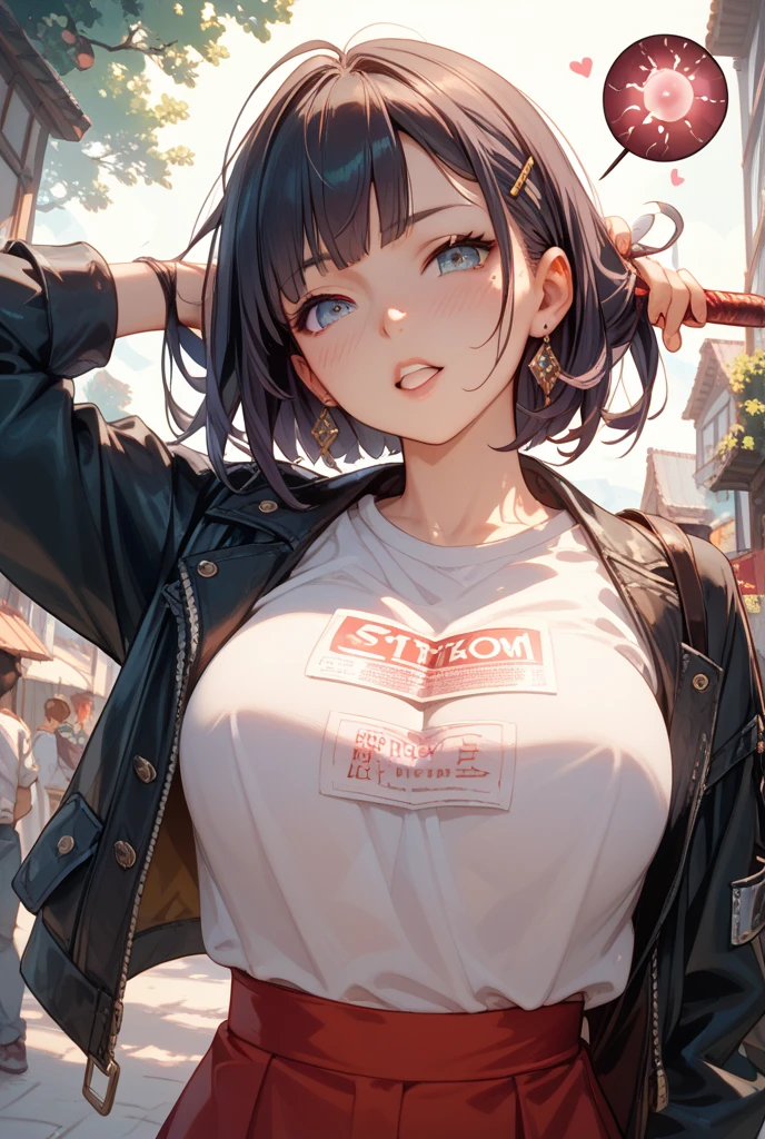 (((face close-up image:1.5, from below, POV, holding own breasts:1.3, grabbing own breast:1.3, leaning forward:1.5))), (masterpiece, best quality:1.37), highres, ultra-detailed, ultra-sharp, BREAK, Korean school idol, (((1girl:1.37, solo))), (beautiful anime face, cute face, detailed face), (black hair:1.3, thin hair:1.3, (((extremely short hair:1.3))), bob-cut hair style:1.3), detailed beautiful cyan eyes, BREAK, ((detailed pink tight T-shirt:1.5, shorts:1.5)), BREAK, lovely look, earing, detailed clothes), huge-breast:1.37, light smile, closed mouth, parted lips, pink lipstick, BREAK, ((looking straight at you, cowboy shot)), detailed human hands, HDTV:1.2, ((detailed sunset Egypt downtown street venue background:1.3)), 8 life size, slender:1.15, anime style, anime style school girl, perfect anatomy, perfect proportion, inspiration from Kyoto animation and A-1 picture, late evening, excellent lighting, bright colors, clean lines, photorealistic