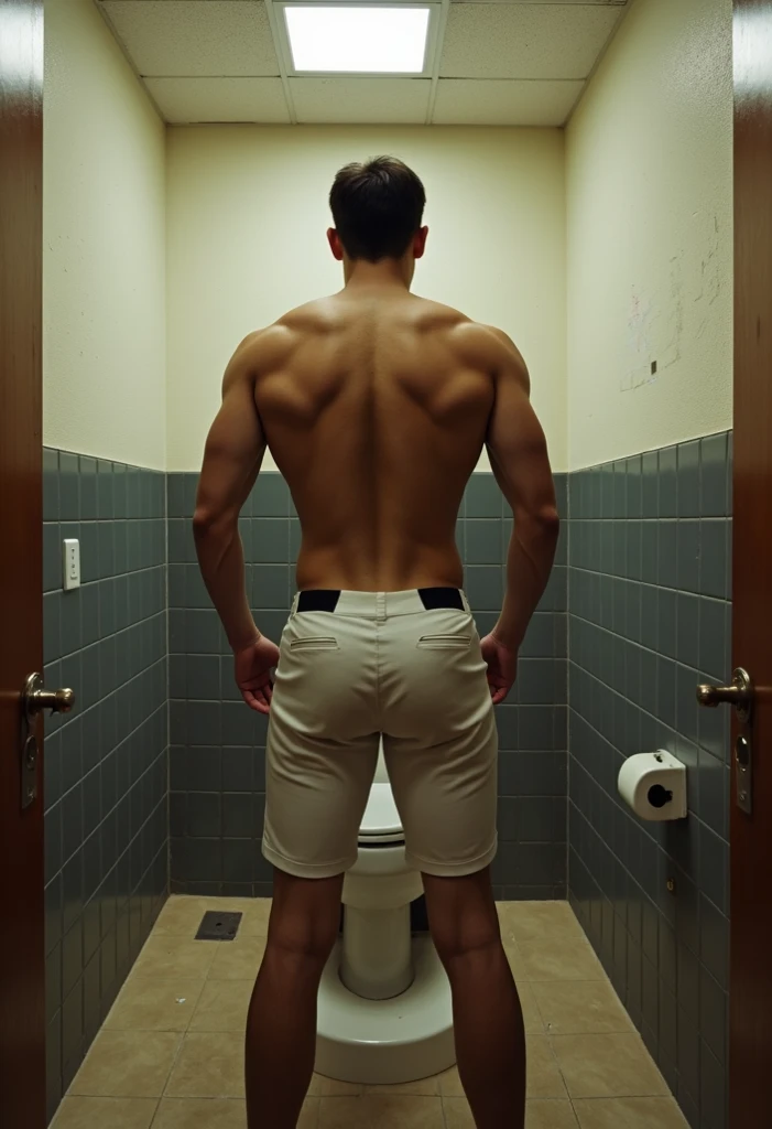 20 year old Indonesian man naked, in the bathroom, looks like a big penis and a lot of hair. 