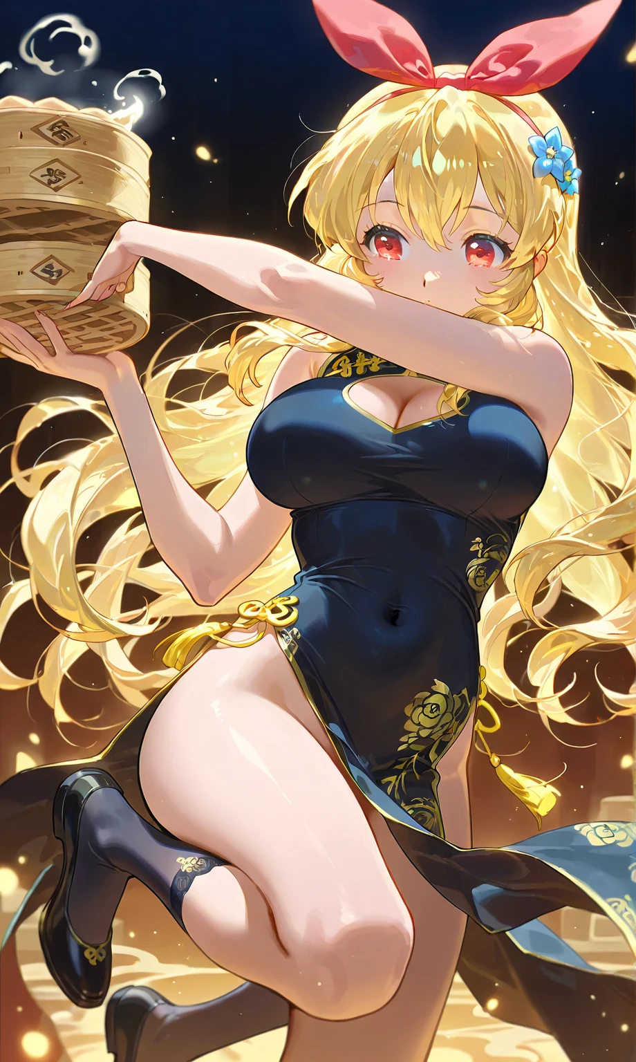(MASTERPIECE)、(maximum quality)、(Super Detailed)、Official art、One 、Golden Hair Lori、Angel of Light Dress、sleeveless、seethrough、small breasts、modest chest、Breast cleavage、Thigh Focus、Card Illustration、brilliance