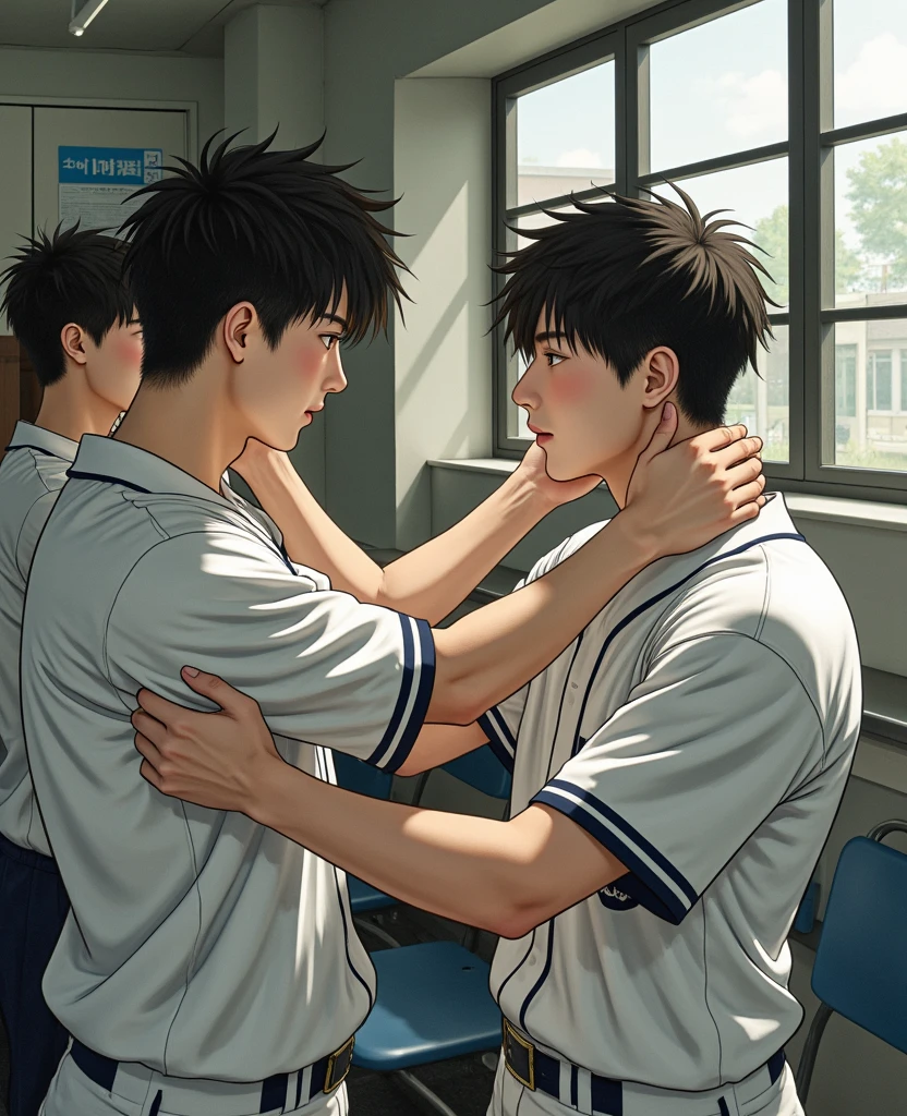 male、2 people、Asian、Baseball club、Shorts、Long black socks、Smelling each other's socks