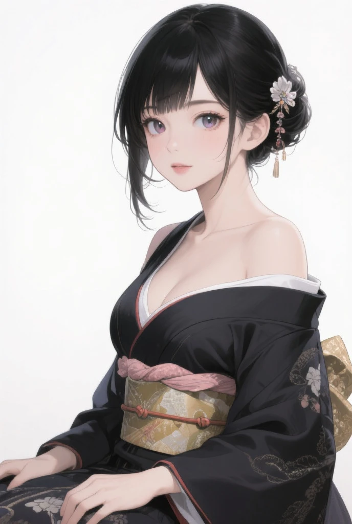 One girl，(Half naked:1.35)(((gray floral background:1.3)))、highest quality, Tabletop, High resolution, (((One Girl))), 18-year-old,(((Eyes are grey:1.3)))、Gray kimono、((Beautiful Gray Kimono)), Tyndall effect, Realistic, Shadow Studio,Ultramarine Lighting, Dual Tone Lighting, (High Definition Skins: 1.2)、Pale colored lighting、Dim lighting、 Digital SLR, photograph, High resolution, 4K, 8k, Background Blur,Fade out beautifully、Pink flower world