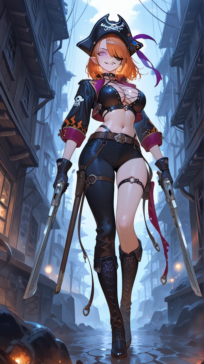 full body, cowboy shot, Masterpiece:1.2, high quality, best quality, high resolution, detailed, hyper realistic, 1 malay girl, plain hijab, green eyes, head tilt, sunset, birds flying, cherry blossom, closed eyes, smile, showing teeth, (detailed face), ((sharp focus)), (full body shot), neon signs, ancient ruins, (fishnet)