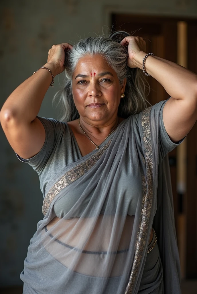 Sarique, at 55 years old, is a woman of medium height and athletic build. His long gray hair frames a face marked by wisdom and determination., and his golden eyes shine with an intensity that reflects his passion for the history and traditions of Caramuru. She has an imposing and at the same time welcoming posture., wearing simple clothes that highlight your humility and dedication to your community.