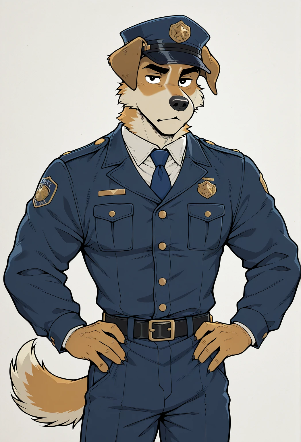 Siberian Husky dog, police, blue eyes , en una estación de police, blushing