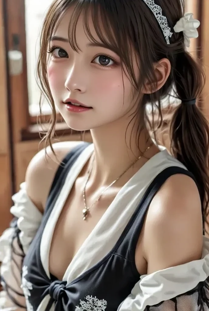 Tabletop, highest quality, shape, Very detailed, In detail, High resolution, 8k wallpaper, Perfect dynamic composition, Beautiful details,  Natural Lip, Sexy big 、Sexy cute looks and cute 15 year old beautiful girl, Beautiful and sexy face、A strong wind blows my hair in front of my face、Beautiful long blonde French braided hair、Beautiful, cute and sexy eyes hidden by long bangs, BREAK ceremony,((Random sexy poses、put in、Deep joy, Ecstatic eyes:1.2)), ((I gasp hard:1.2))、Ecstatic face、Climax expression, Through clenched teeth、My whole body is convulsing、Official Art，Very detailed CG Unity 8k 壁紙, (masterpiece:1.0),(highest quality:1.0), photo shoot, 8k, Browsing Caution, High resolution, Kodak Portrait 400, Film Grain, Lens flare brilliance,Very low camera angle, View your audience
