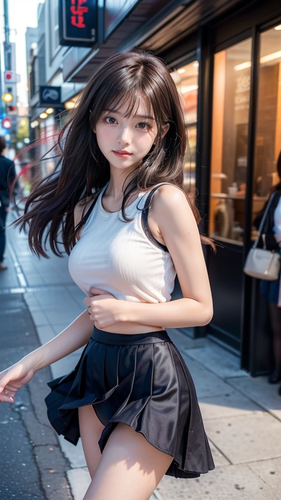 the Extremely Detailed CG Unity 8K Wallpapers、top-quality、ultra-detailliert、masterpiece、realisitic、Photo Real、extremely detailed cute girl、20yr old、((skirt lift by yourself)))、(Lifted by yourself)、panties on、panties focus、red blush、cparted lips、looking at the viewers、Semi-body shot、(Large crowds)、(in a tokyo street)、(((Show your pubic area excitedly )))