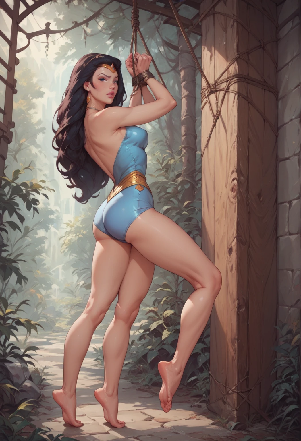 ((full body photo, standing, feet on the ground)) (Adriana Lima :1.1) Red lips, green eyes, ((full body photo, standing, feet on the ground)) Wonder Woman stands imposingly in a city from Themyscira. The scenery is lush. The camera details everything, a warrior woman, cover with stars, (artwork, maximum quality, best quality, official art, beautiful and aesthetic:1.2), (1 girl:1.4), extremely detailed, Losing money, Sensual, Full body, sensual pose, almost naked