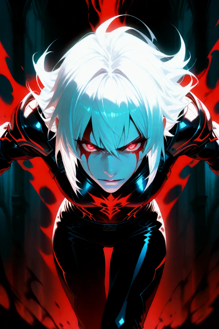 v5lcn style,Ink Art,(highest quality,Tabletop:1.2),(Black and white comic core:1.1),(extremely high contrast),Dark ink,One Girl,Black-haired,Shadow on face、8k,solve,high school girl,Sailor suit,(Left and right split theme:0.7),Without gaps,Heterochromia iridis,((2 tone hair:1.2)),(Chiaroscuro:1.2),(On the left are black hair and red eyes,On the right are white hair and blue eyes:1.2),The bright spots are bright,Dark areas are dark