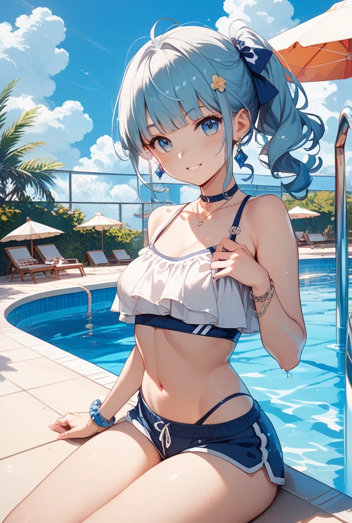 ((A plump and squishy lady:1.3)),((surprise！！:1.3)),(((Women's Lace Panties,((open crotch pantie)),transparent,Erotic lingerie,Big size,Open crotch underwear))),Highest quality、High resolution、Detailed Background、(Beautiful face in every detail:1.4)、A group of exceptionally adorable young girls, around 6 to , are participating in a swimming lesson at a Japanese elementary school. Each girl is wearing a perfectly fitted, bright blue school swimsuit with a cute, small name tag pinned on the front, and a white swim cap that tucks in their neatly arranged hair. The girls have radiant smiles, their eyes wide with enthusiasm as they listen intently to their instructor. The outdoor school pool sparkles under the warm sunlight, with clear, inviting water and soft ripples. The girls' youthful energy and sweetness are captured in their playful interactions as they practice their strokes, some with a bit of playful splashing, while others focus intently on mastering their technique. The backdrop includes a well-maintained schoolyard, with the school building and a few cherry blossom trees adding a touch of natural beauty to the scene. The overall atmosphere is filled with joy, innocence, and a sense of togetherness, making it a heartwarming moment in a typical school day.
